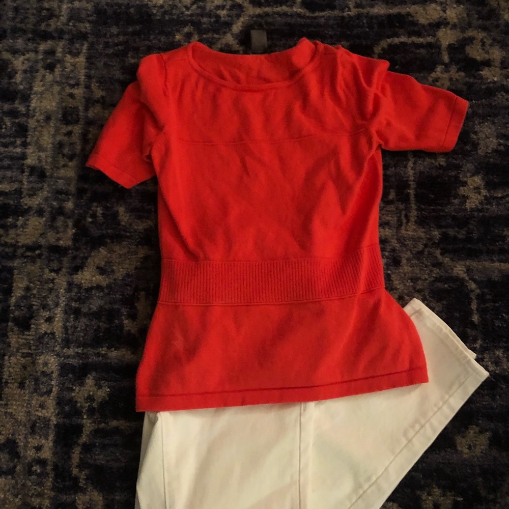 Scoop neck coral cotton sweater